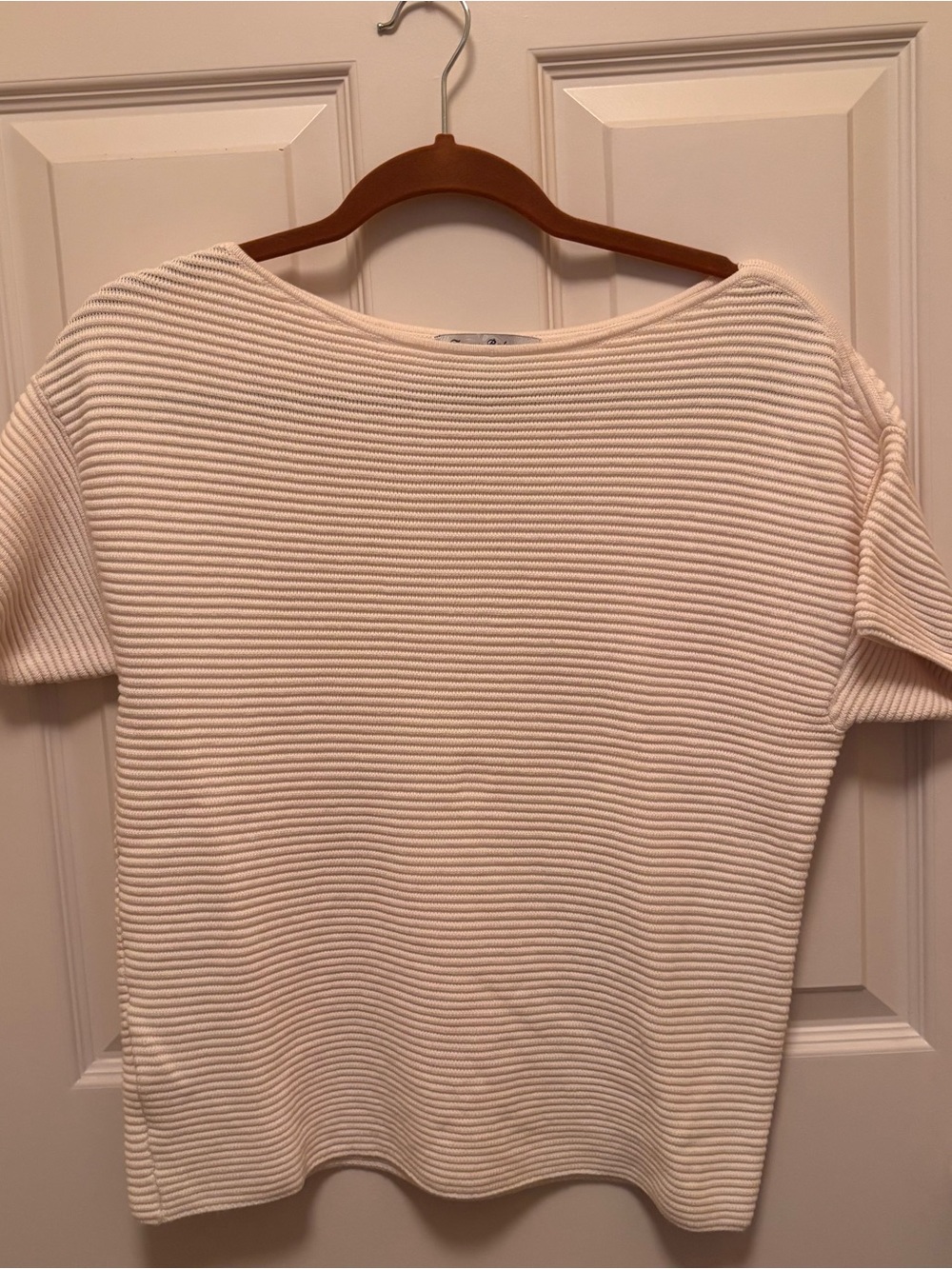 Tommy Bahama Cream Ribbed Short Sleeve Boatneck Top